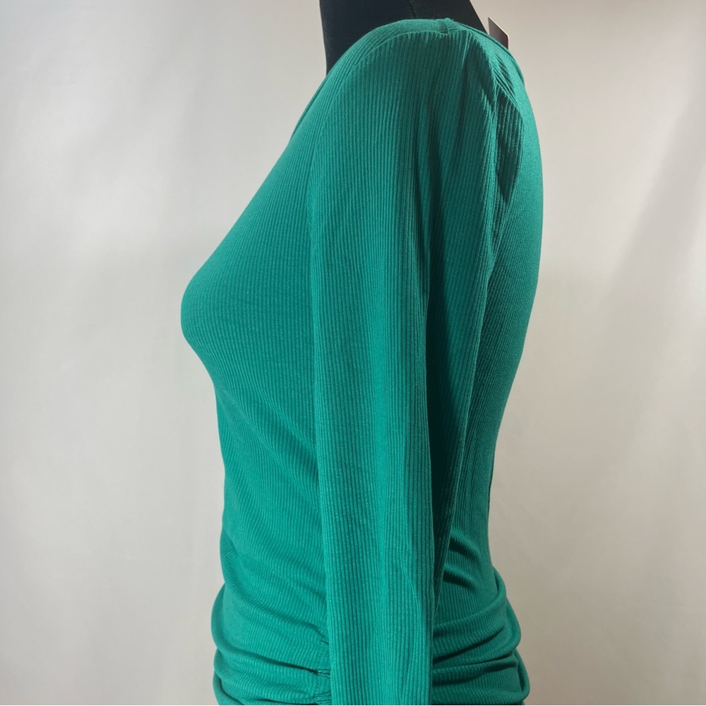 Green Ribbed Long Sleeve w/ Ruching - Picture 7 of 8
